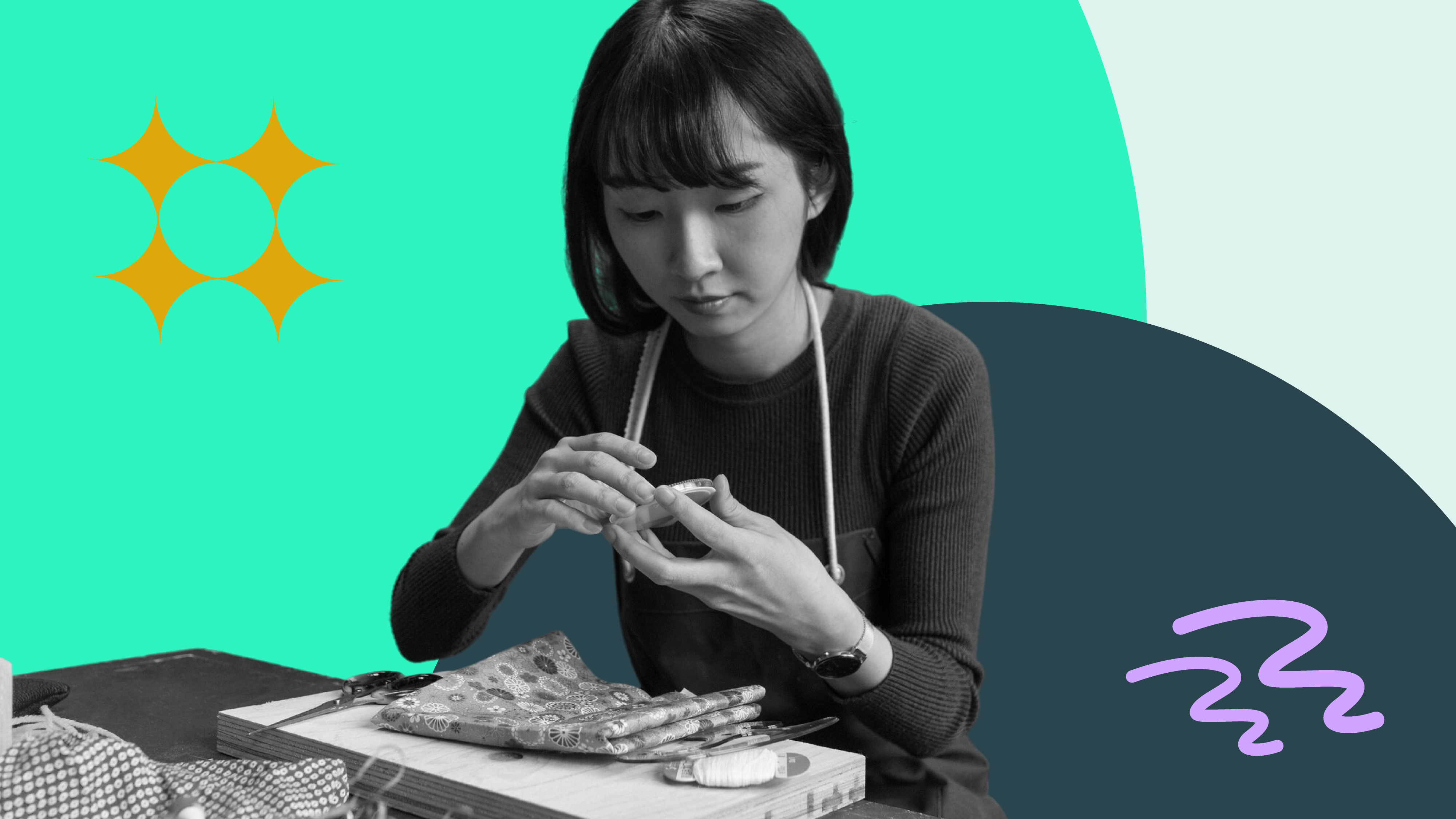 A woman works on a sewing project for her handmade craft side hustle